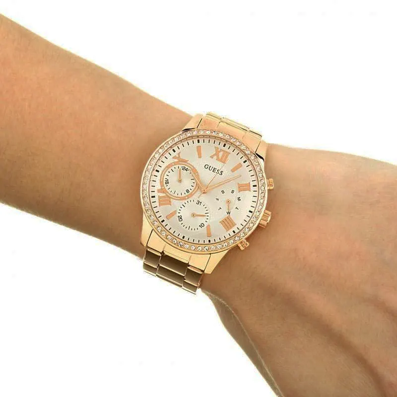 Guess Solar Crystal Silver Dial Ladies Fashion Watch- W1069L3